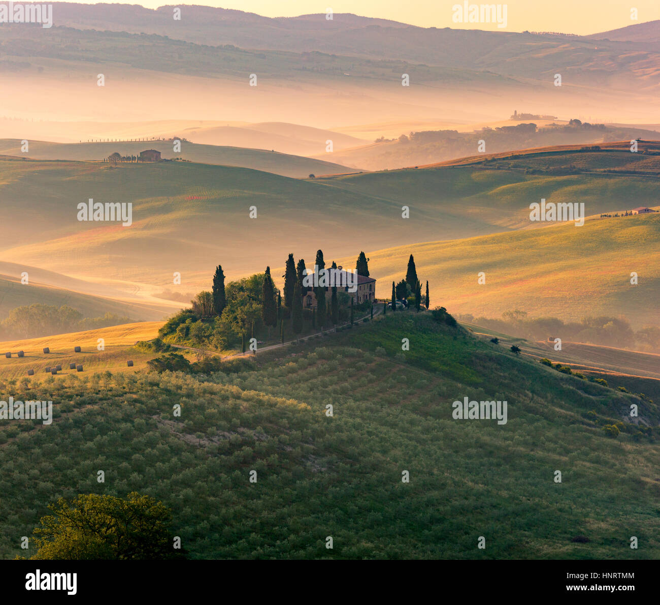 Toscane, Val d'Orcia. Collines et le paysage, Italie Banque D'Images