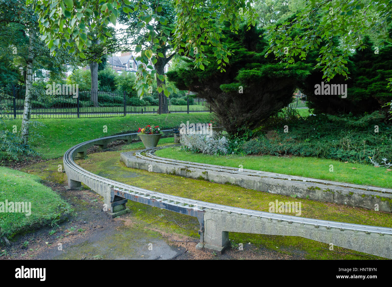 Une Section Courbe de la voie de chemin de fer modèle à Roker Park, Sunderland Banque D'Images