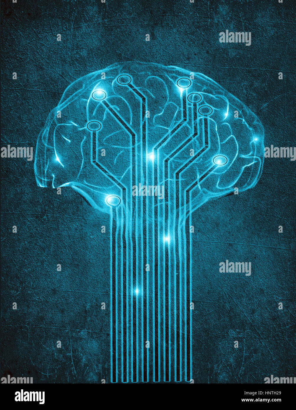 L'intelligence artificielle concept illustration numérique avec brain Banque D'Images