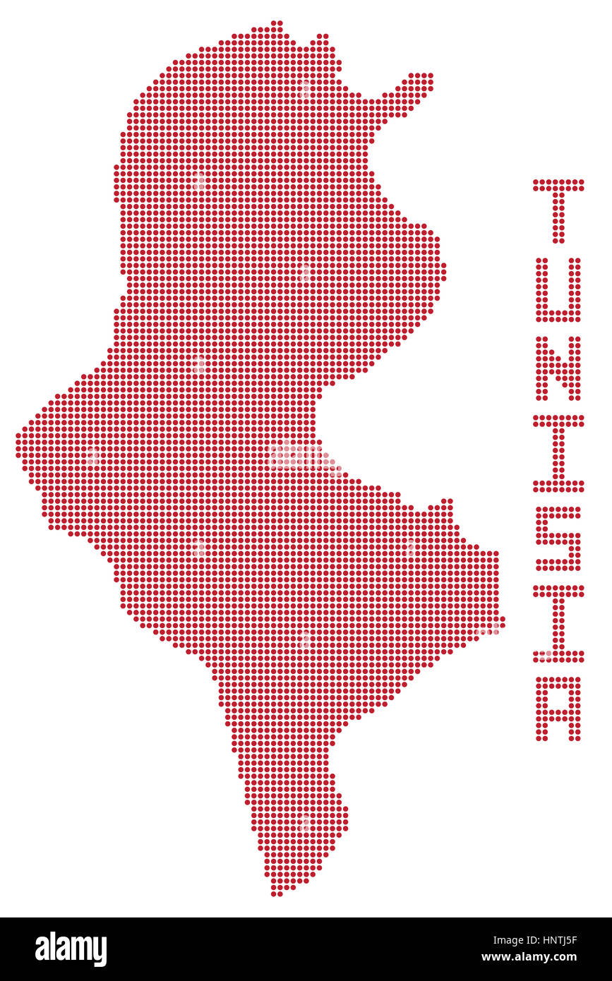 Un point carte de la Tunisie l'Afrique isolé sur fond blanc Banque D'Images