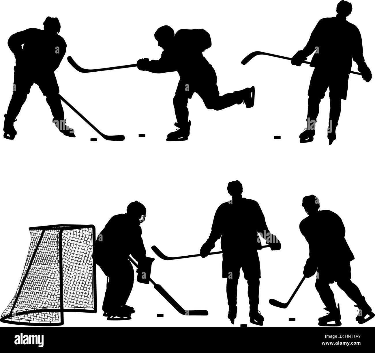 Silhouettes de joueur de hockey. Isolé sur blanc. Illustrations vectorielles Illustration de Vecteur