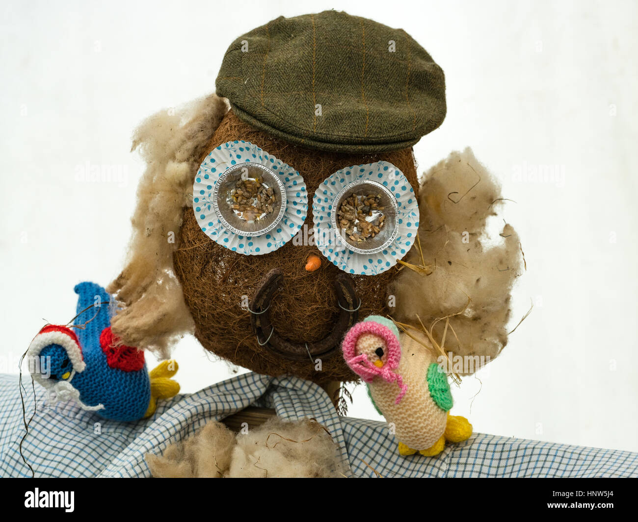 Tête de noix de coco sur un homme de paille dans la compétition à l''Anglesey Show Banque D'Images