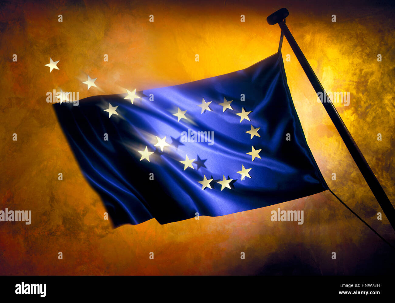 Brexit, laissant les étoiles du drapeau européen contre golden background Banque D'Images