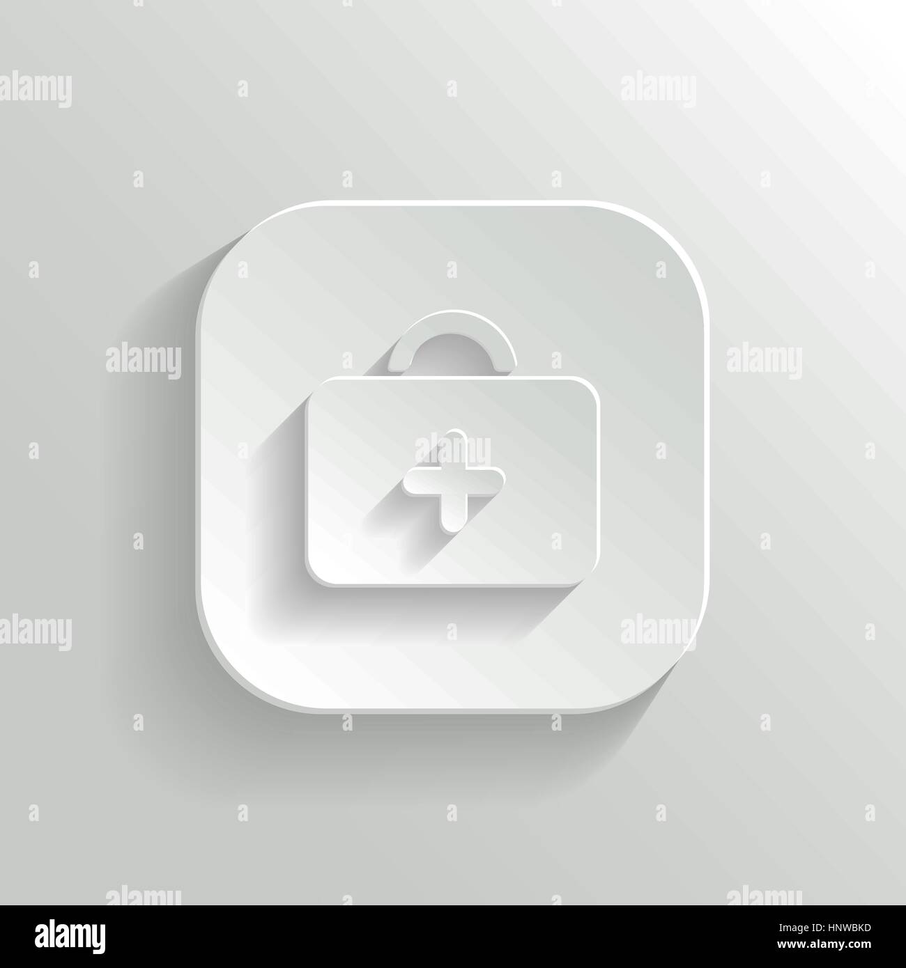 Les premiers soins. Kit médical - vector icône bouton app blanc avec ombre Illustration de Vecteur