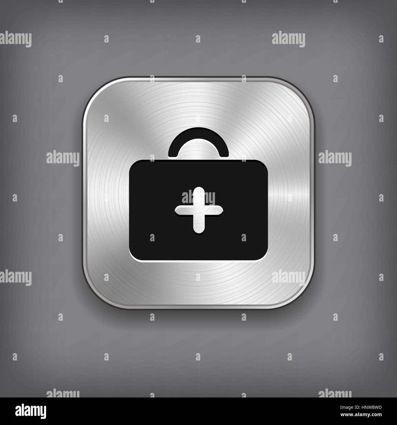 Les premiers soins. Kit médical - vector icône bouton app métal avec ombre Illustration de Vecteur