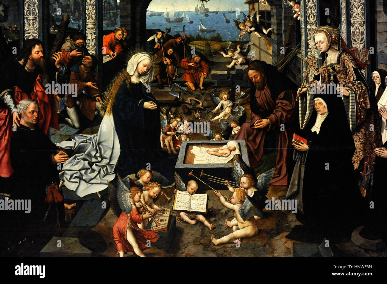 Jacob Cornelisz van Oostsanen (ca.1470-1533). Peintre flamand. L'Adoration de l'enfant, 1512. Détail. Collection de Bourbon. Musée national de Capodimonte. Naples. L'Italie. Banque D'Images