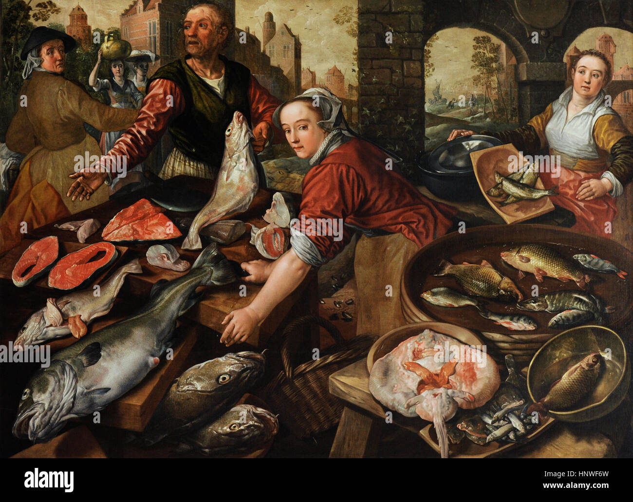 Joachim Beuckelaer (ca.1535-ca.1575). Peintre flamand. Marché aux poissons, 1570. Collection Farnèse. Musée national de Capodimonte. Naples. L'Italie. Banque D'Images