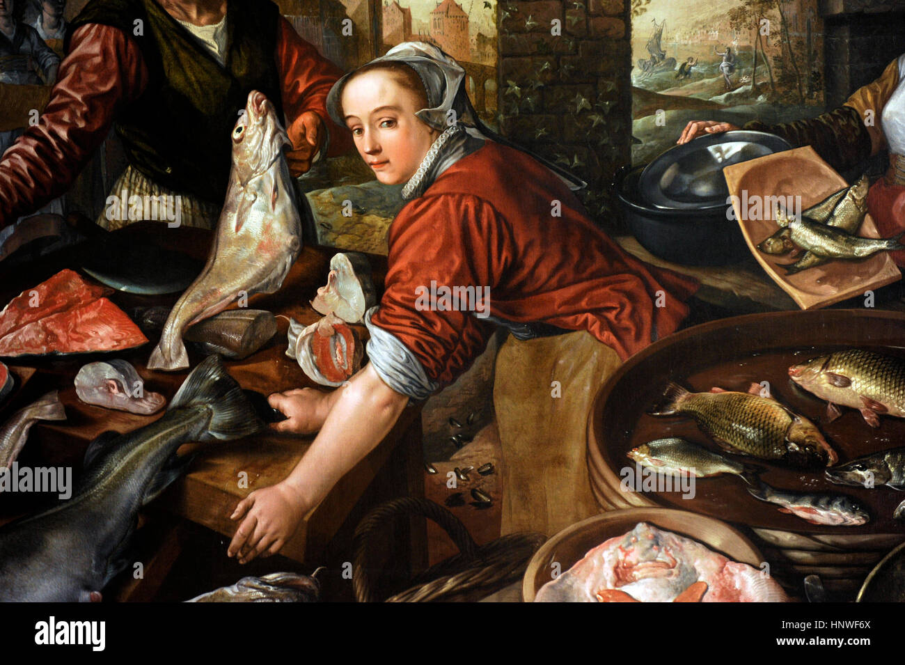 Joachim Beuckelaer (ca.1535-ca.1575). Peintre flamand. Marché aux poissons, 1570. Détail. Collection Farnèse. Musée national de Capodimonte. Naples. L'Italie. Banque D'Images