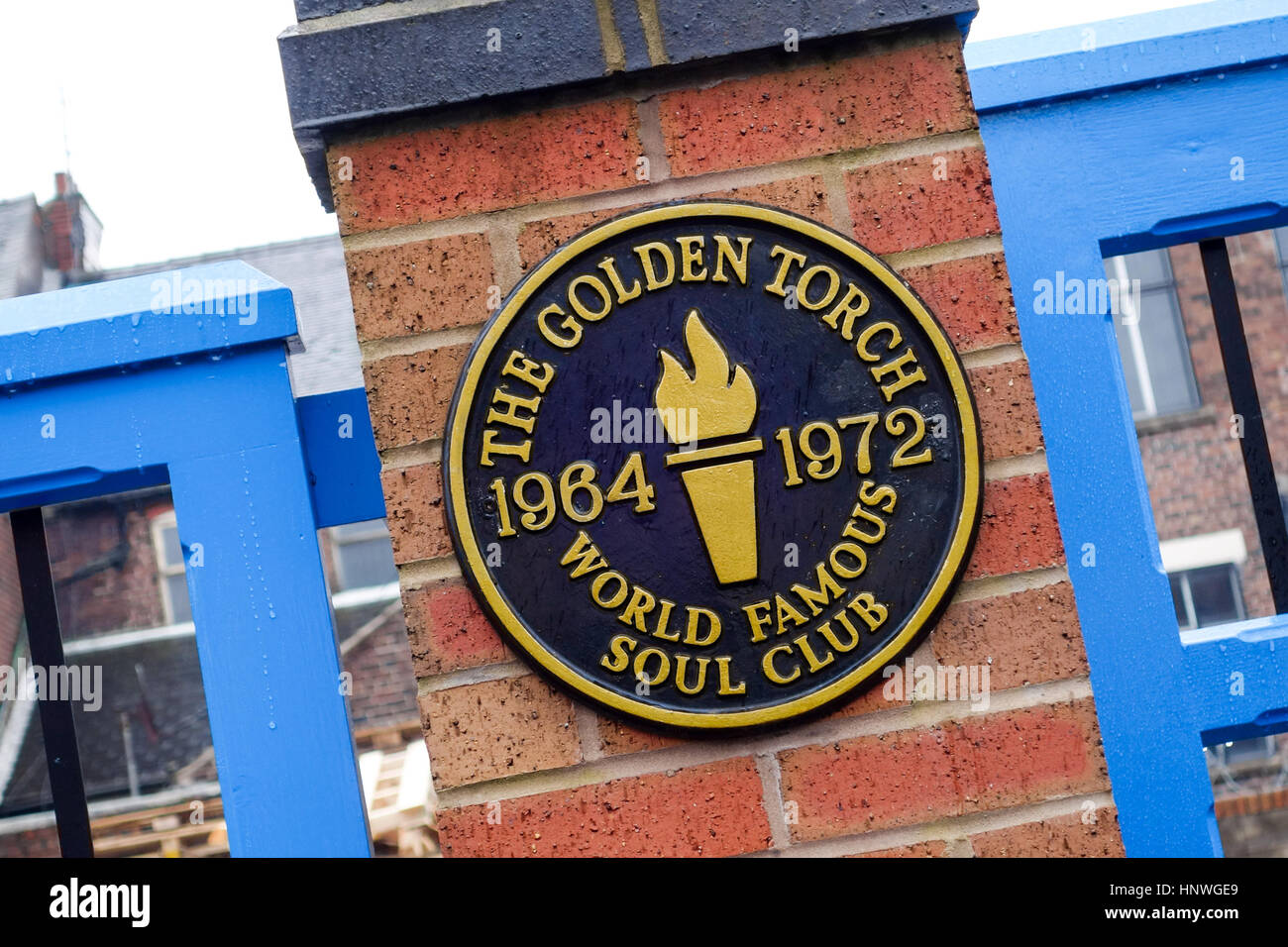 Un panneau à l'extérieur du site de l'ancien club d'âme de la flamme d'or, Tunstall, Stoke-on-Trent, Staffs, Staffordshire, Angleterre, Royaume-Uni Banque D'Images