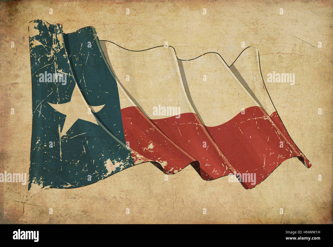 Fond d'écran représentant un papier de fond texturé, avec une égratignure sur une illustration du drapeau Texan Banque D'Images