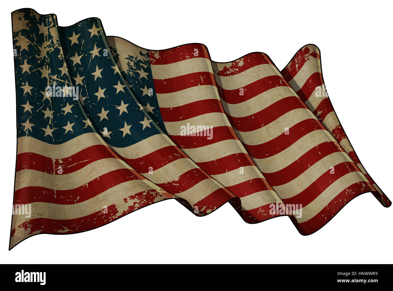 Illustration de l'un de nous, en agitant le drapeau de l'étoile 48 période 1912-1959. Cette conception a été utilisée par les États-Unis dans les deux guerres mondiales et la guerre de Corée. Banque D'Images