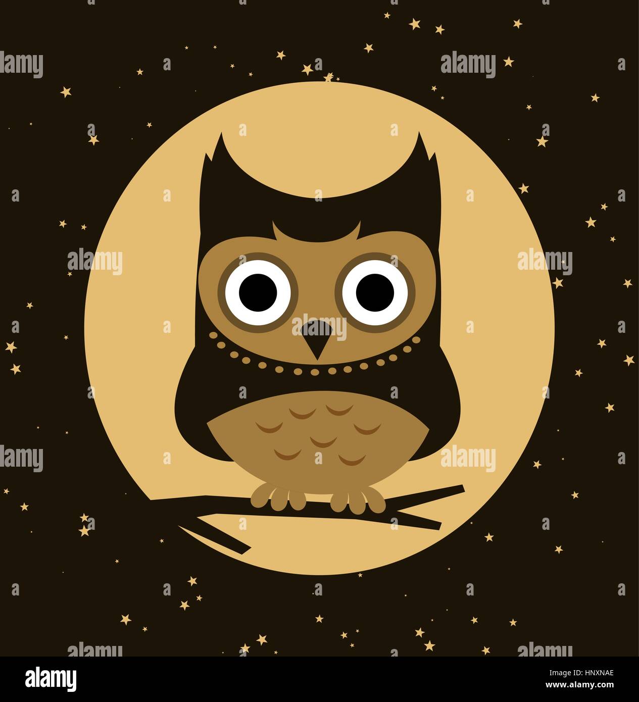 Petit Hibou se percher la nuit, vector illustration. Illustration de Vecteur