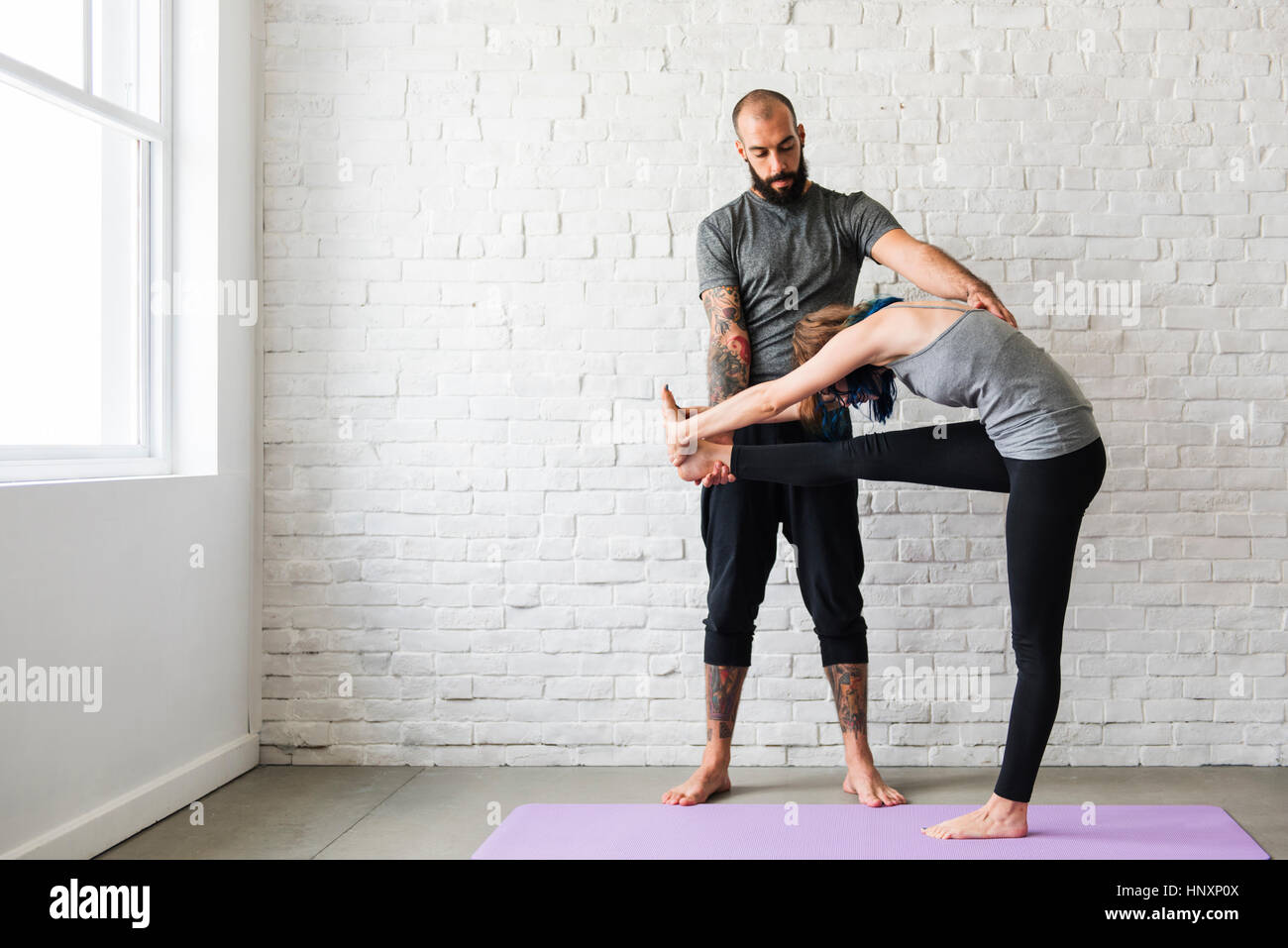 Exercice pratique de yoga Class Concept Banque D'Images