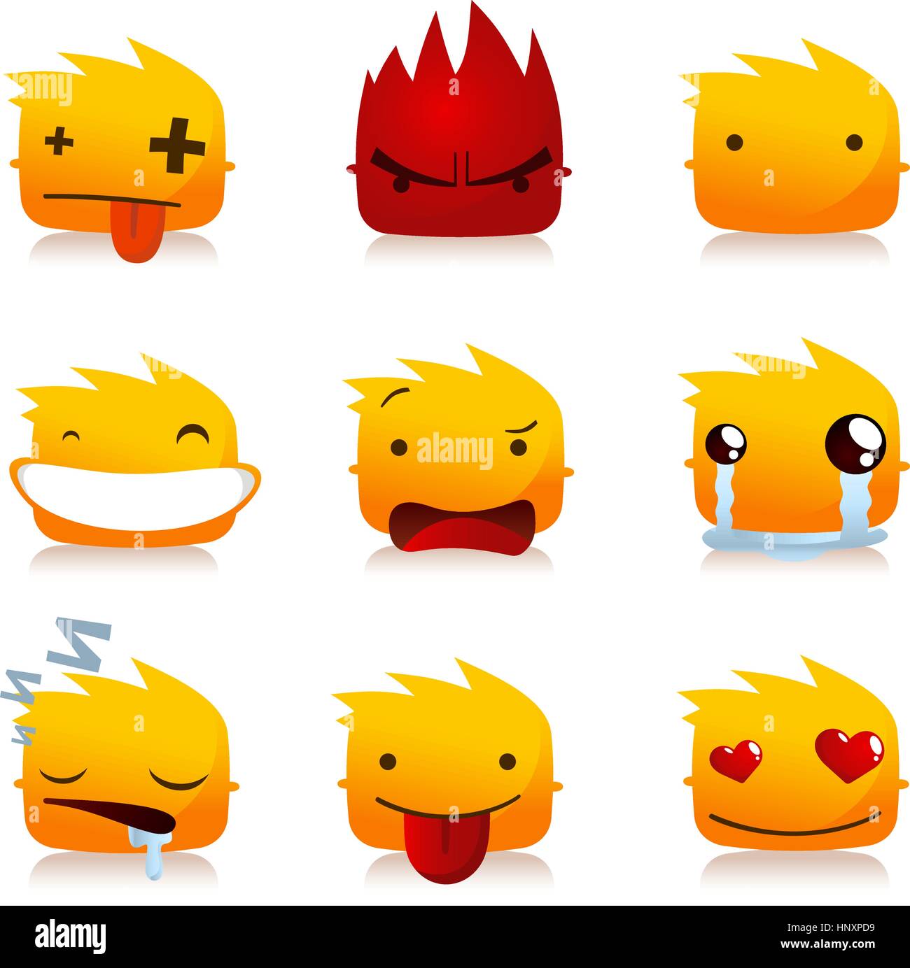 Feu Flamme Smileys avec tête Personnes Avatar Profil Collection, vector illustration Illustration de Vecteur