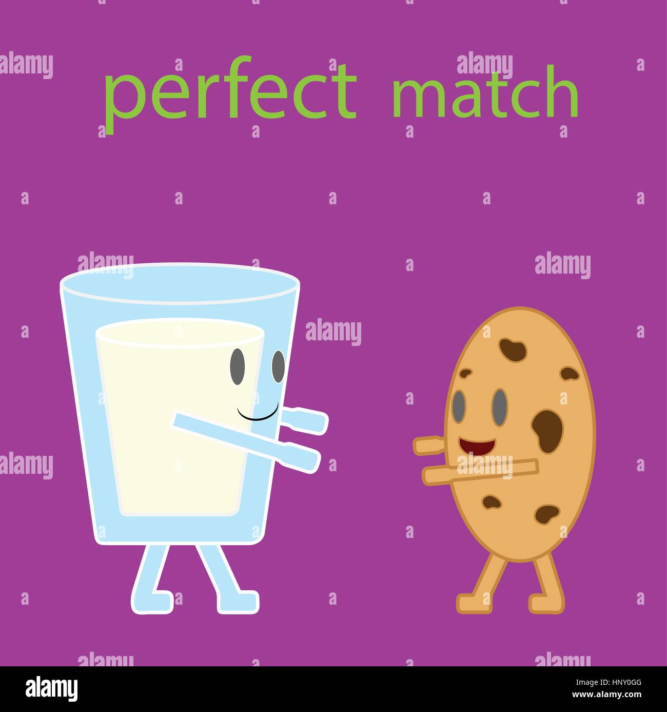 Cartoon vector de verre de lait et des cookies. Match parfait. Illustration de Vecteur