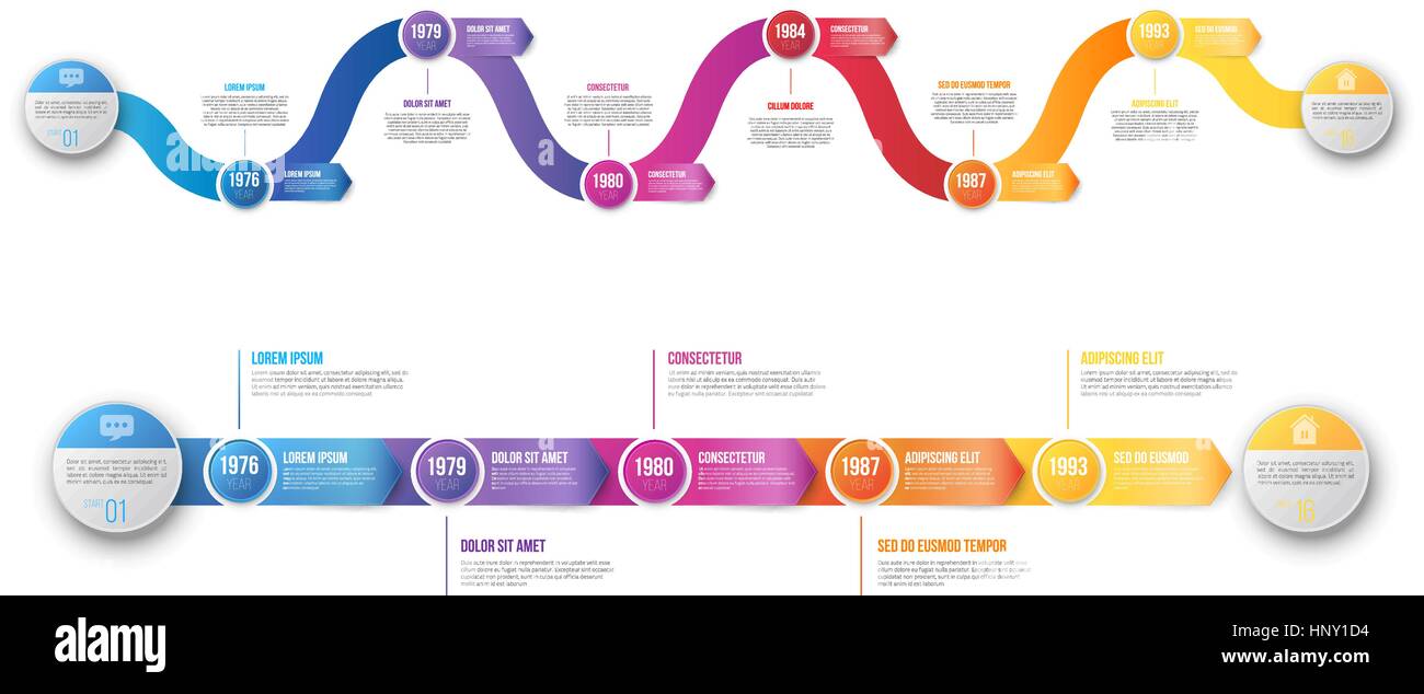 Flèche prend des cours d'Infographie chronologie modèle Illustration de Vecteur