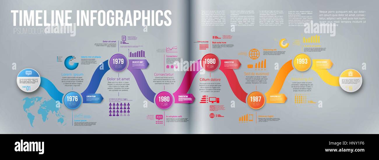 Flèche prend des cours d'Infographie chronologie modèle Illustration de Vecteur
