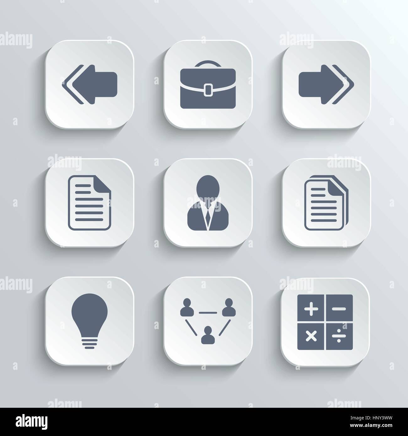 Office icons set - vector app blanc avec les boutons flèches gauche et droit de l'homme copie document lampe avatar team network calculator Illustration de Vecteur