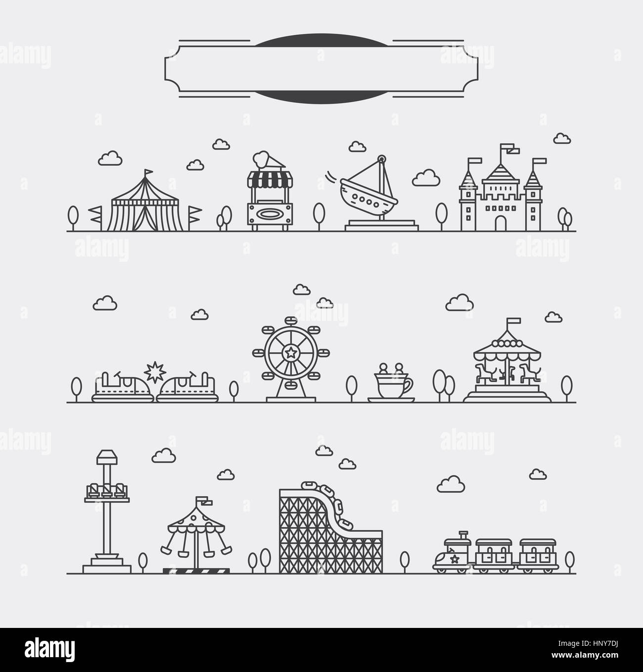 Ligne divers icônes liées au parc d' Banque D'Images