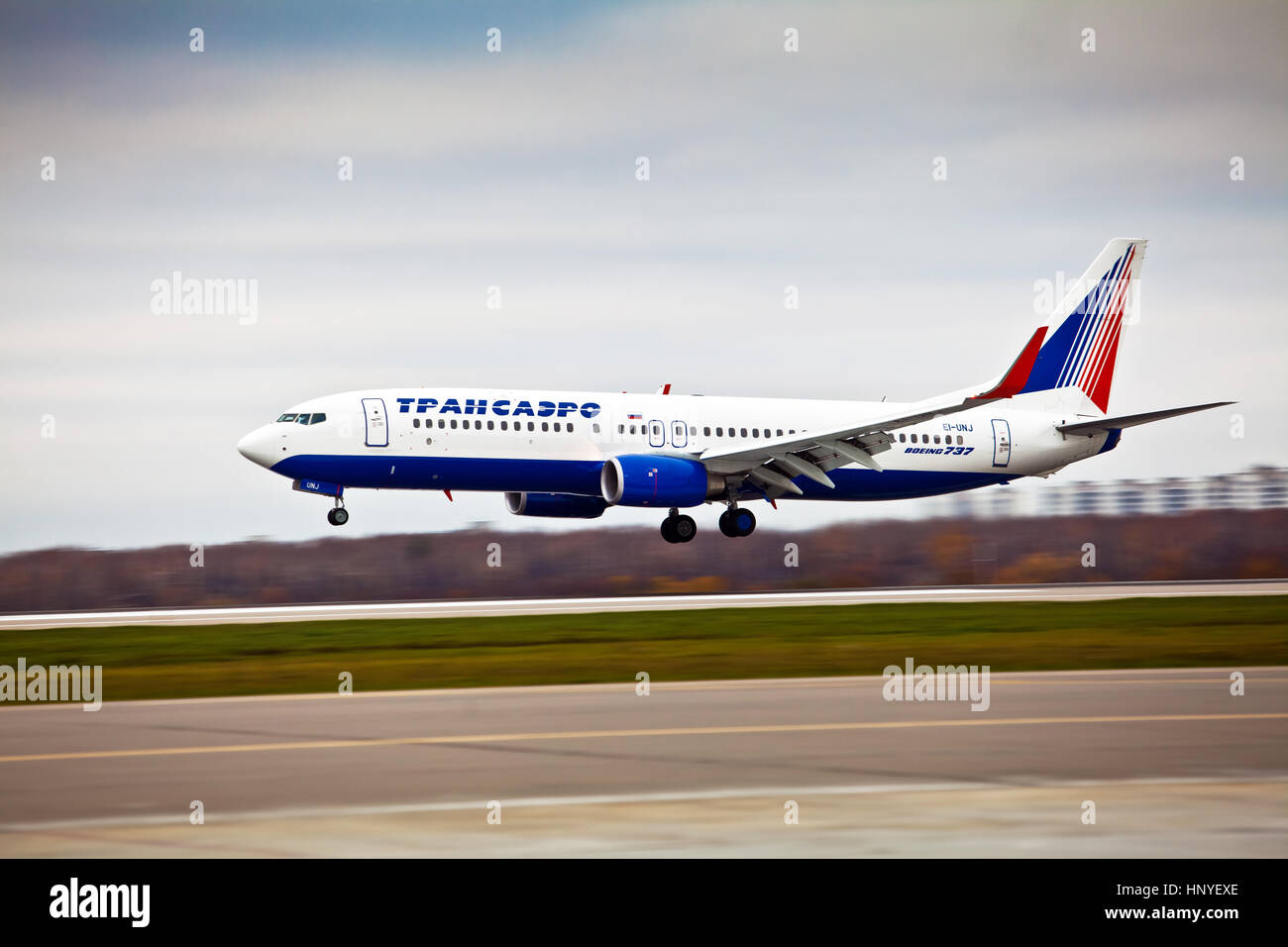 Moscou, Russie - Octobre 2012 : Transaero Aircraft Company à l'aéroport international de Sheremetyevo Banque D'Images