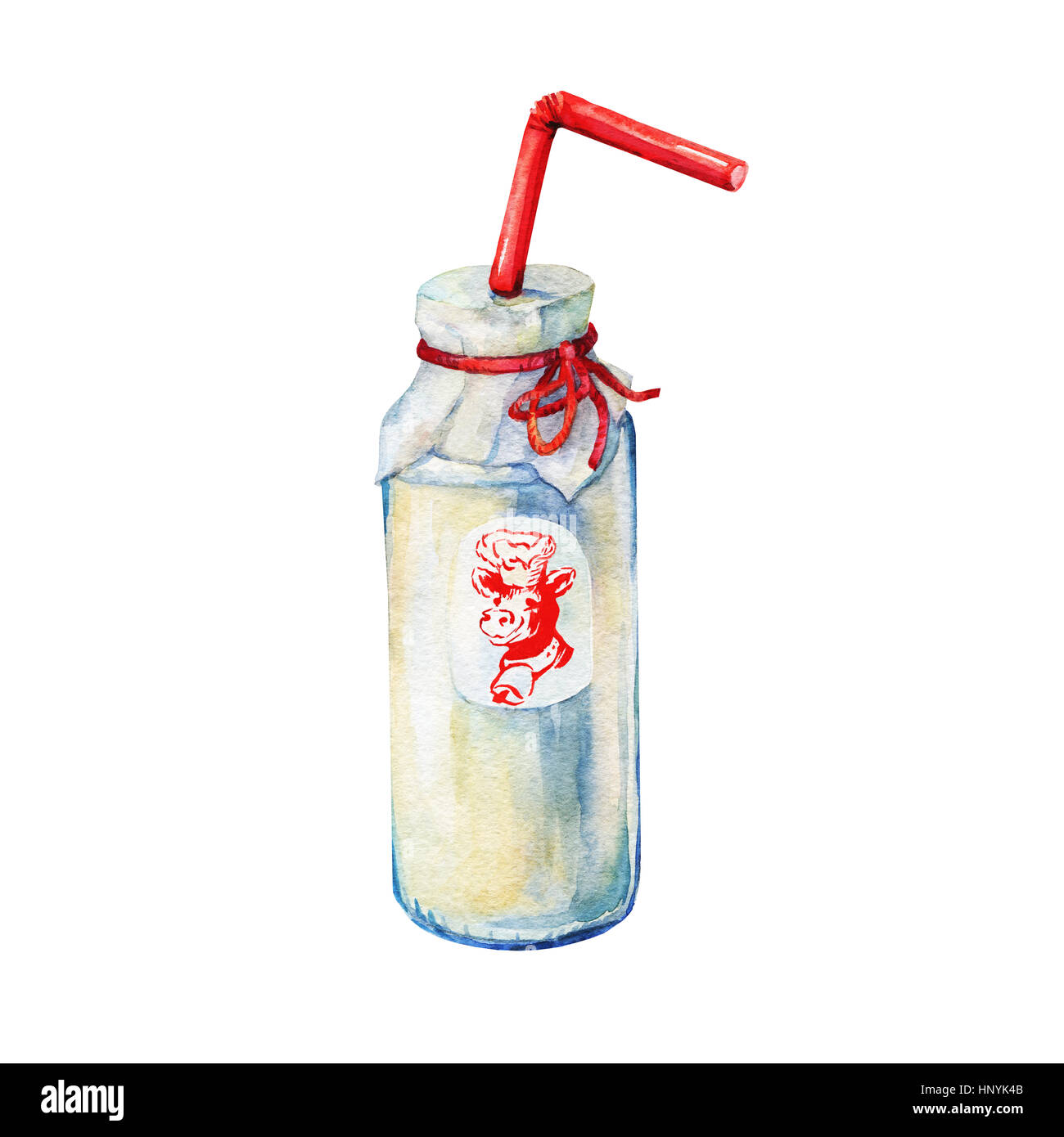 Bouteille de lait. La main de l'aquarelle sur fond blanc. Banque D'Images