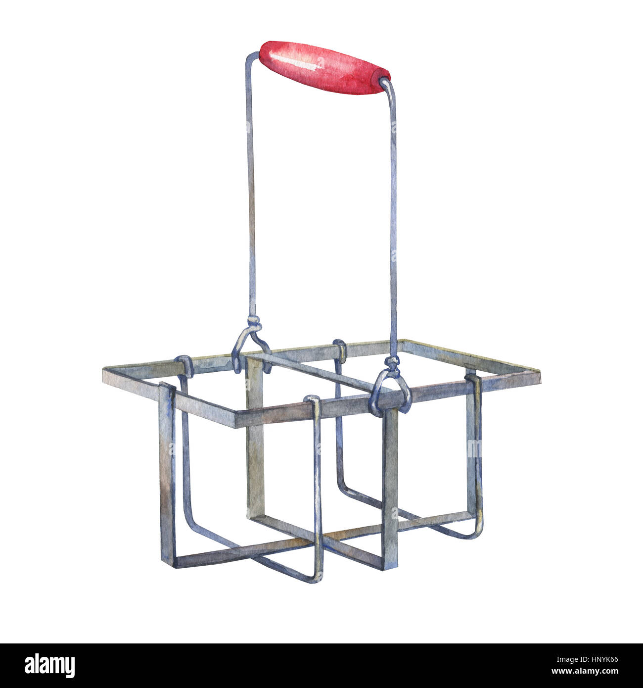 Vintage cuisine de la ferme carrier rack pour bouteilles de lait. La main de l'aquarelle sur fond blanc. Banque D'Images