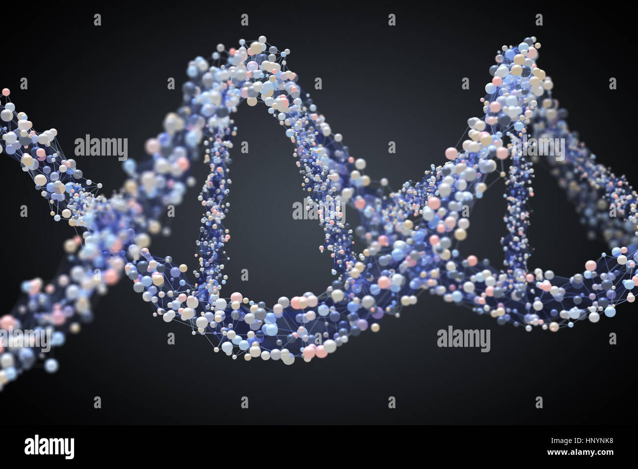 Brin d'ADN en spirale sur le fond sombre. 3D illustration Banque D'Images