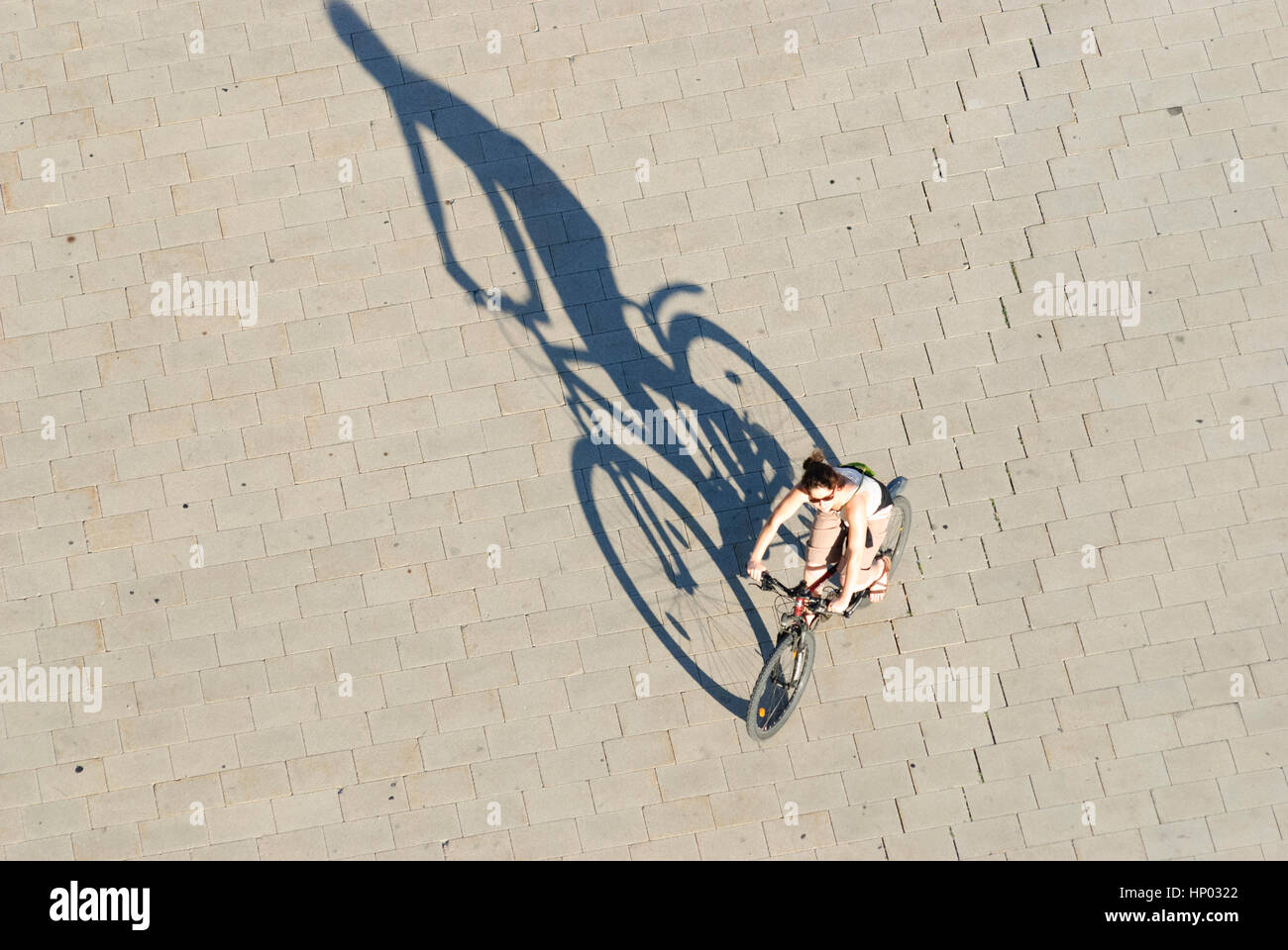 , Cycliste, long shadow, , , Autriche Banque D'Images