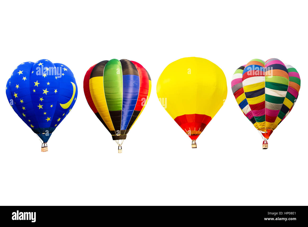 Jeu de colorful (multi couleurs) hot air balloon isolé sur fond blanc Banque D'Images