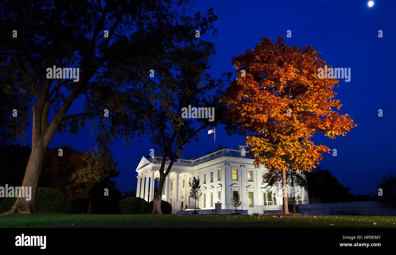 La maison blanche dans la nuit. Photo : Pete Souza/White House Banque D'Images