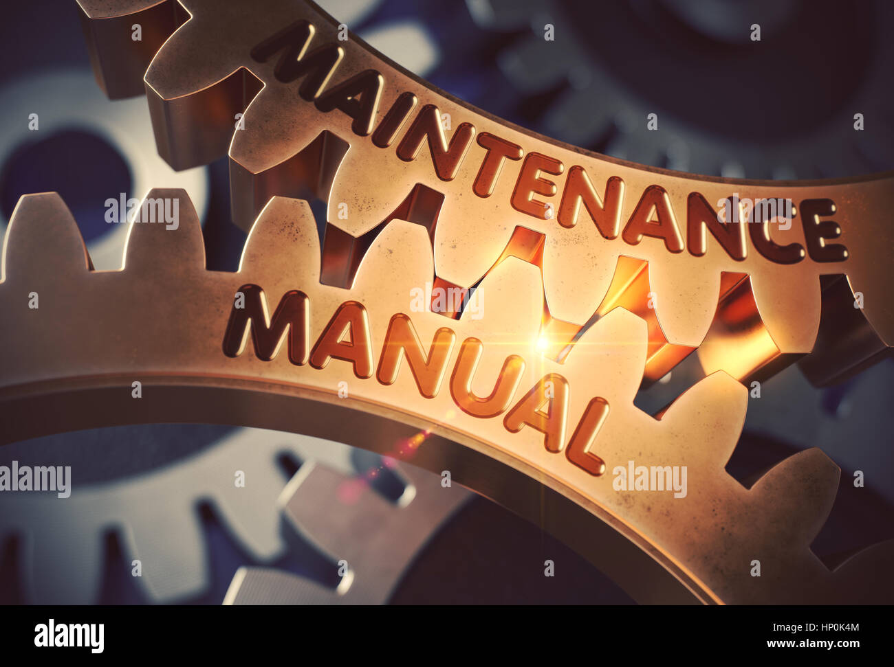 Manuel d'entretien sur le Golden rouages. 3D Illustration. Banque D'Images