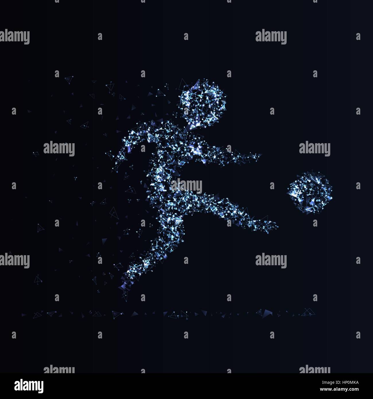 Championnat de Football bannière. Joueur de football lance la balle. Illustration Vecteur de résumé de silhouette footballeur éléments polygonaux, ardent Illustration de Vecteur