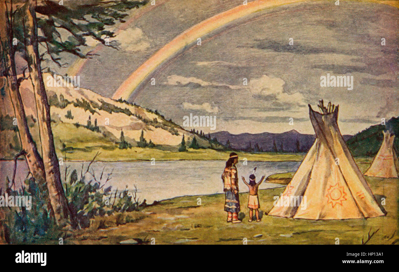 Vu l'Arc en Ciel dans le ciel - scène du poème épique, le chant de Hiawatha Banque D'Images