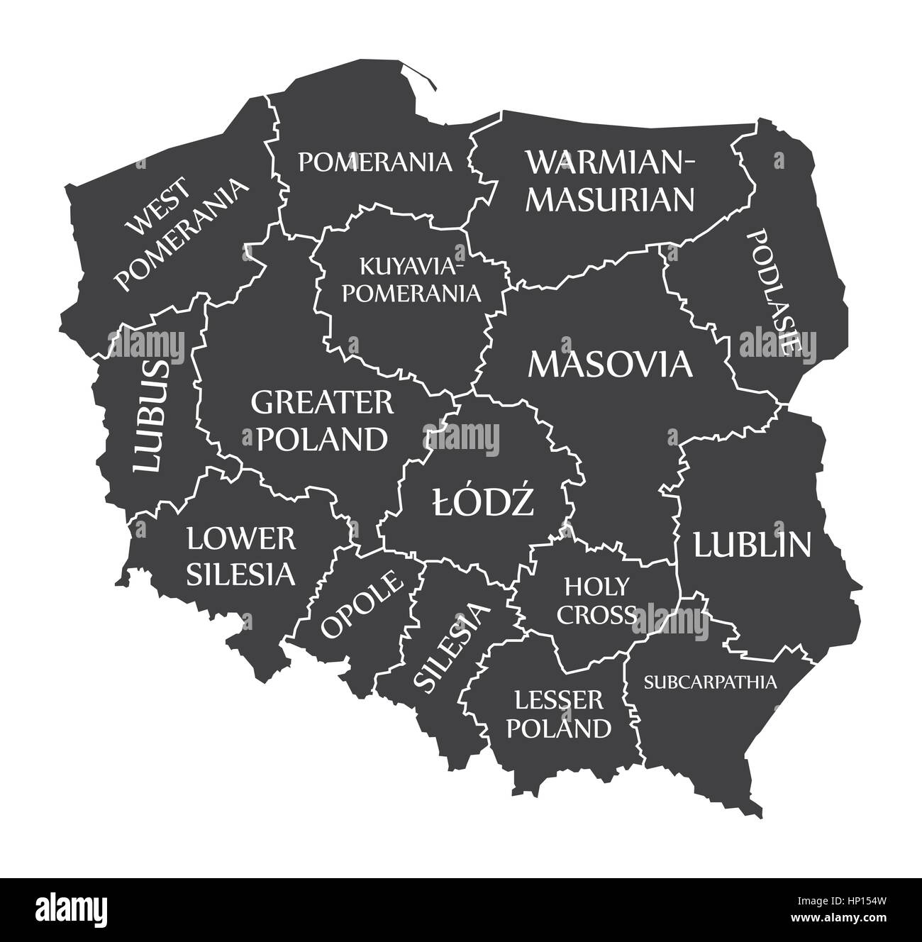 Pologne Site étiqueté illustration noir en anglais Illustration de Vecteur