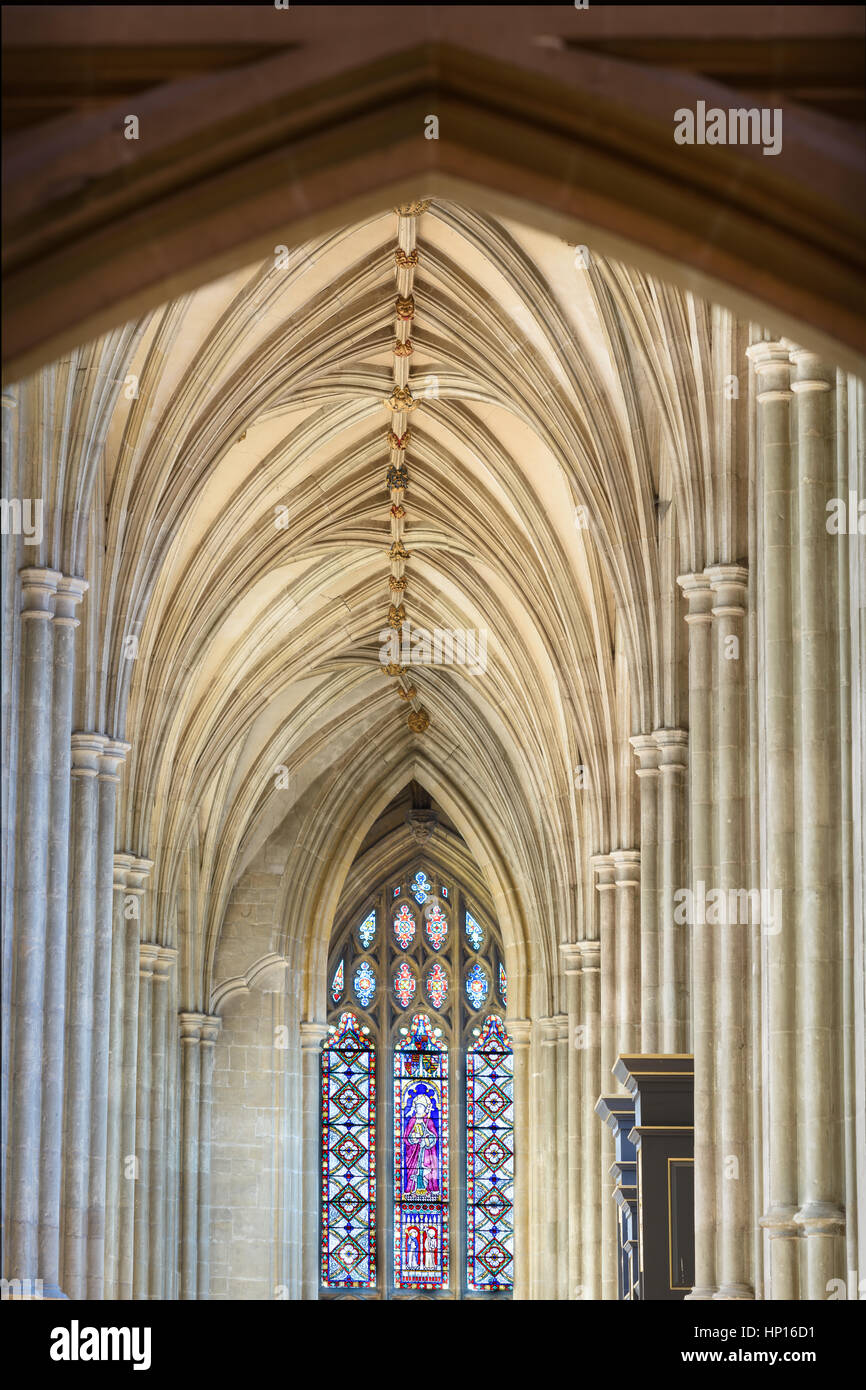 Extrémité ouest du bas-côté nord de la cathédrale de Canterbury, Angleterre. Banque D'Images