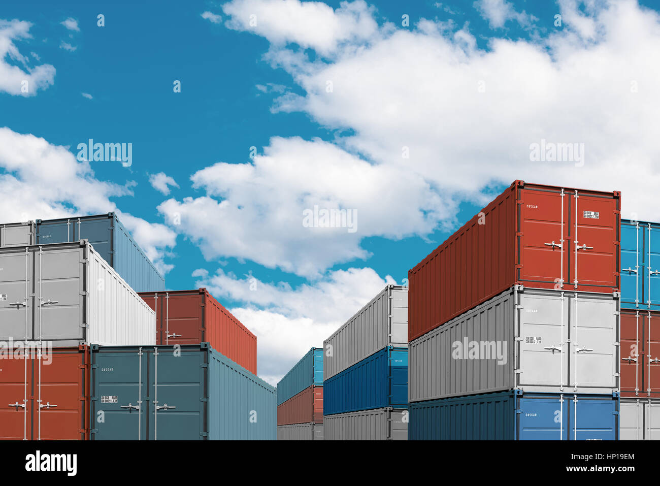 Les conteneurs de fret d'importation à l'exportation en vrac port de mer ou sur le port 3d illustration Banque D'Images