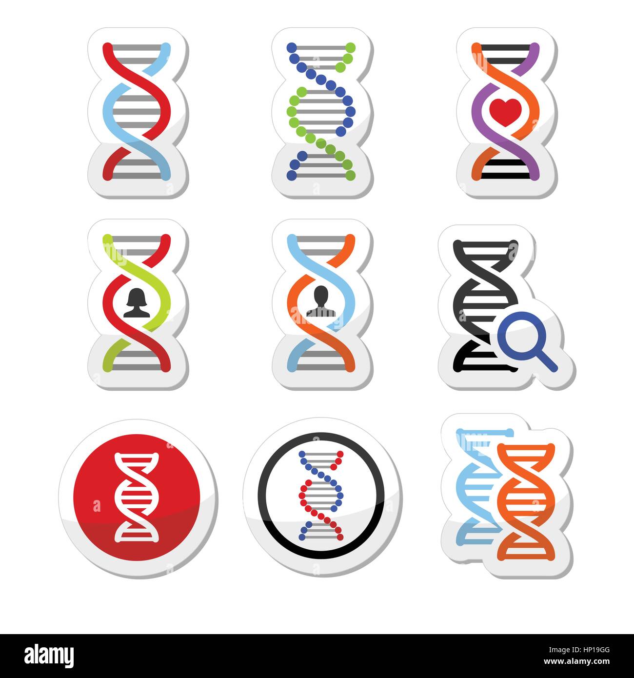 La génétique, l'ADN vector icons set Illustration de Vecteur
