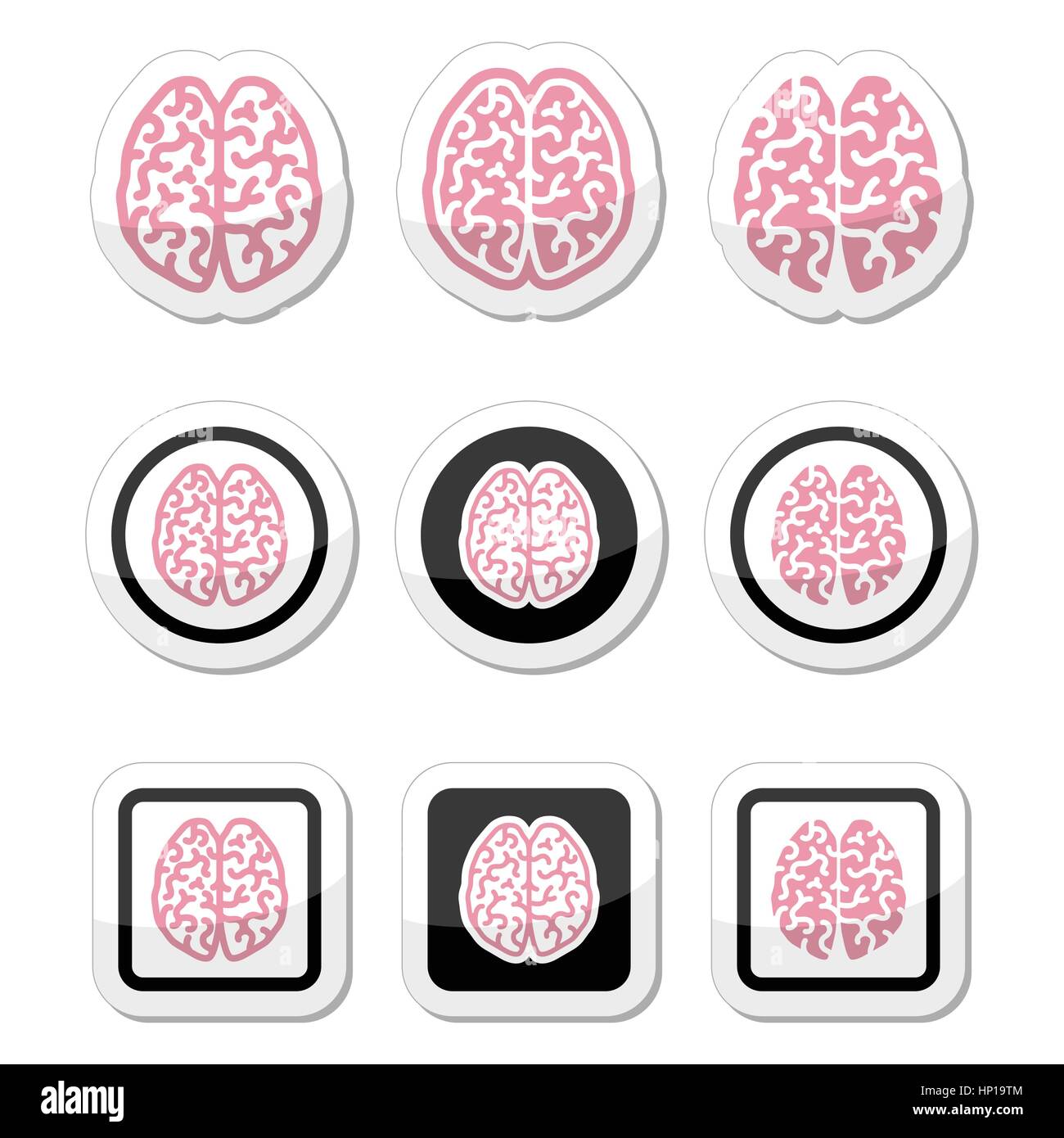 Cerveau humain icons set - l'intelligence, la créativité concept Illustration de Vecteur