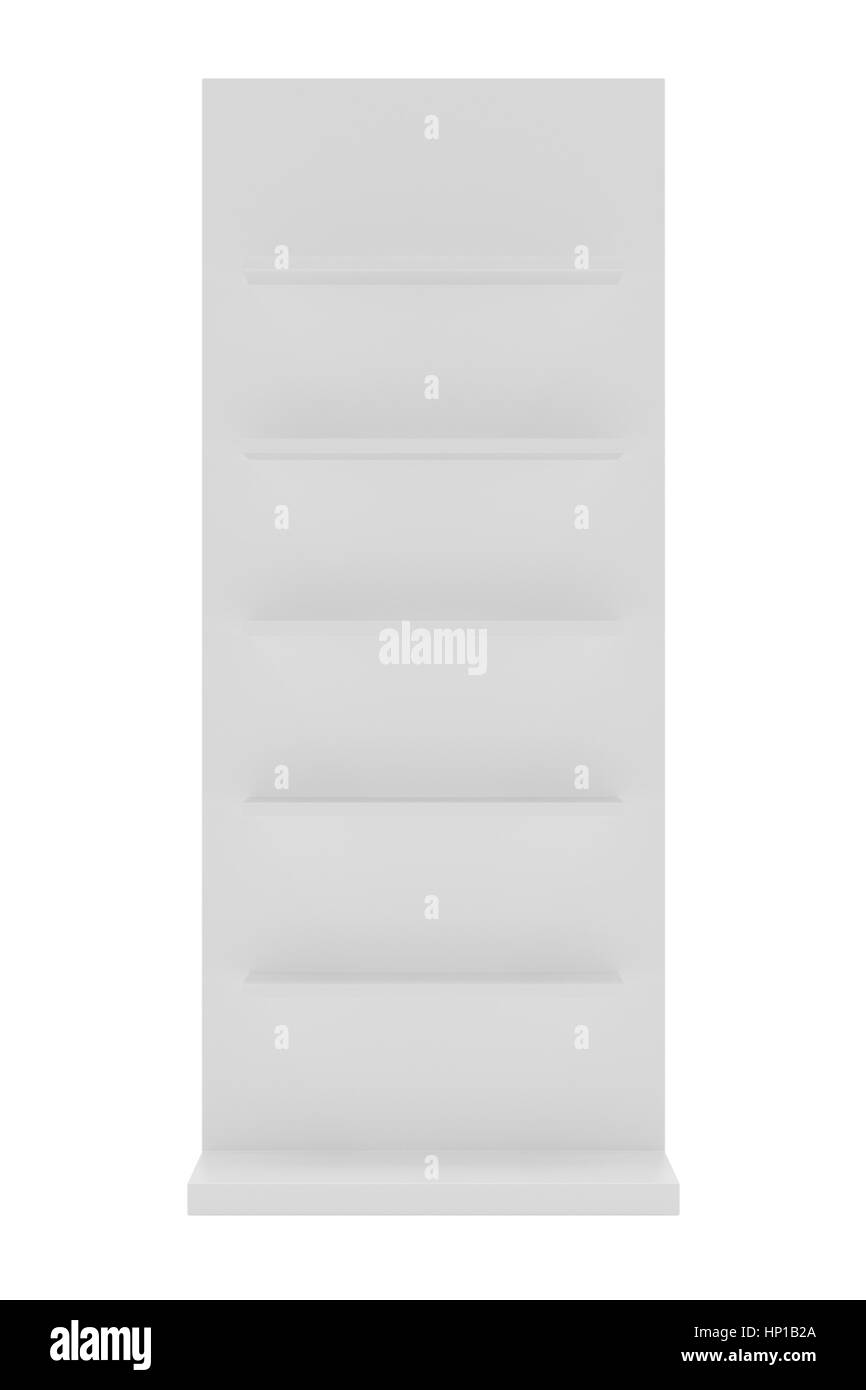 Vitrine vide blanc vide s'affiche avec les tablettes de vente au détail vue avant le rendu 3D Banque D'Images