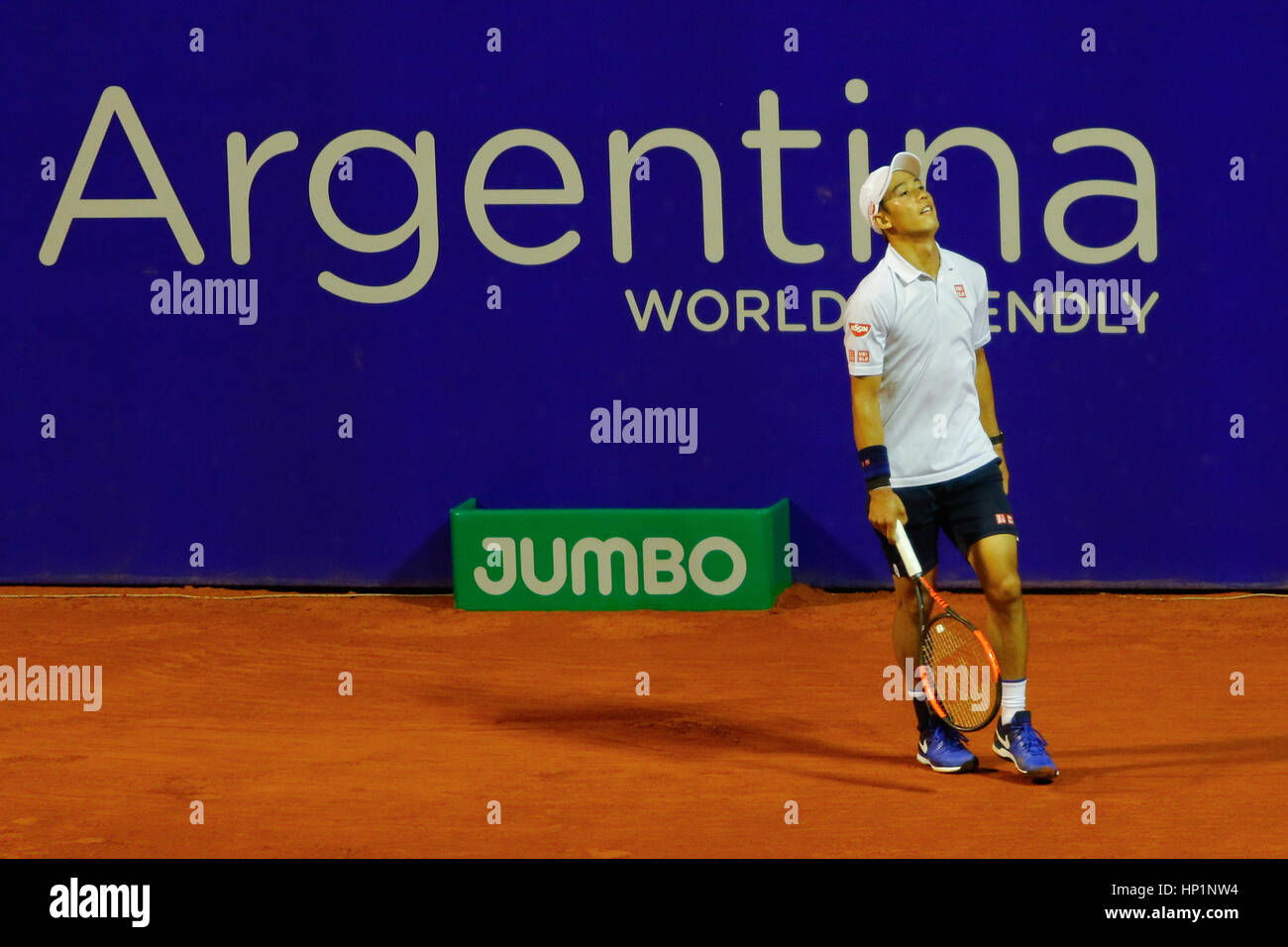 Buenos Aires, Argentine. Feb 17, 2017. Kei Nishikori remporte le match quart de finale de l'ATP 250 de Buenos Aires. Crédit : J. Beremblum Néstor/Alamy Live News Banque D'Images