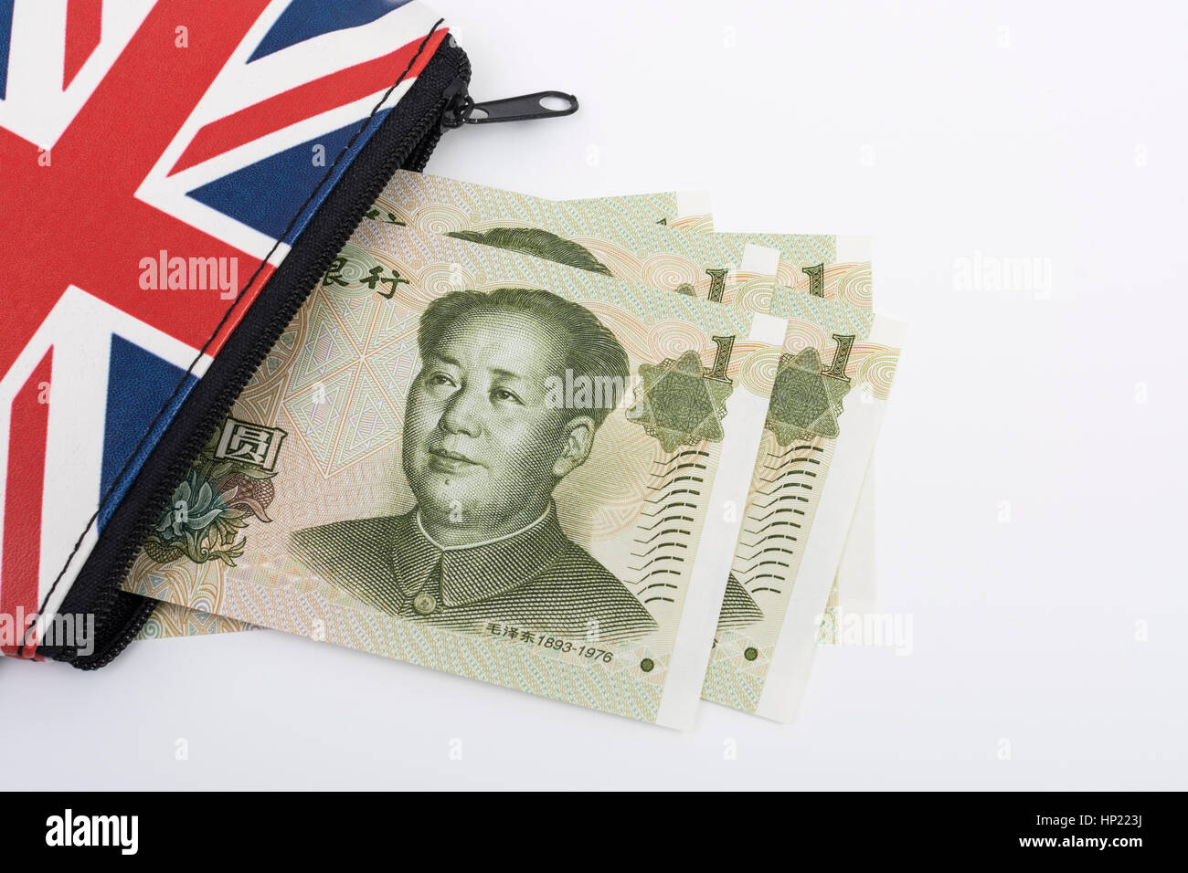 Porte-monnaie avec Union Jack 1 yuan chinois comme métaphore de billets -  Yuan / Renminbi-Sterling taux de change Photo Stock - Alamy