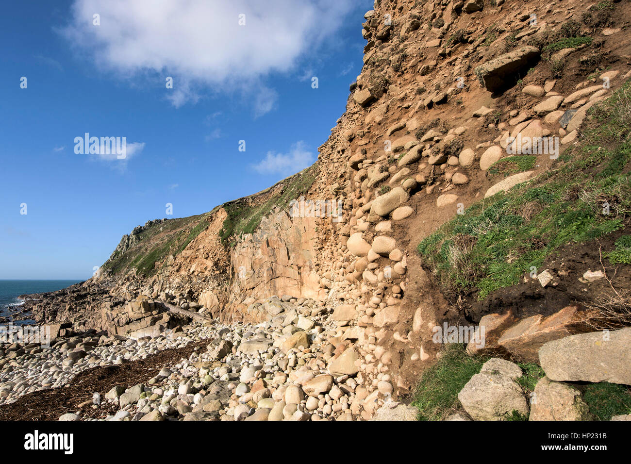 Géologiques géologie plage soulevée porth nanven cornwall england uk sssi. Banque D'Images