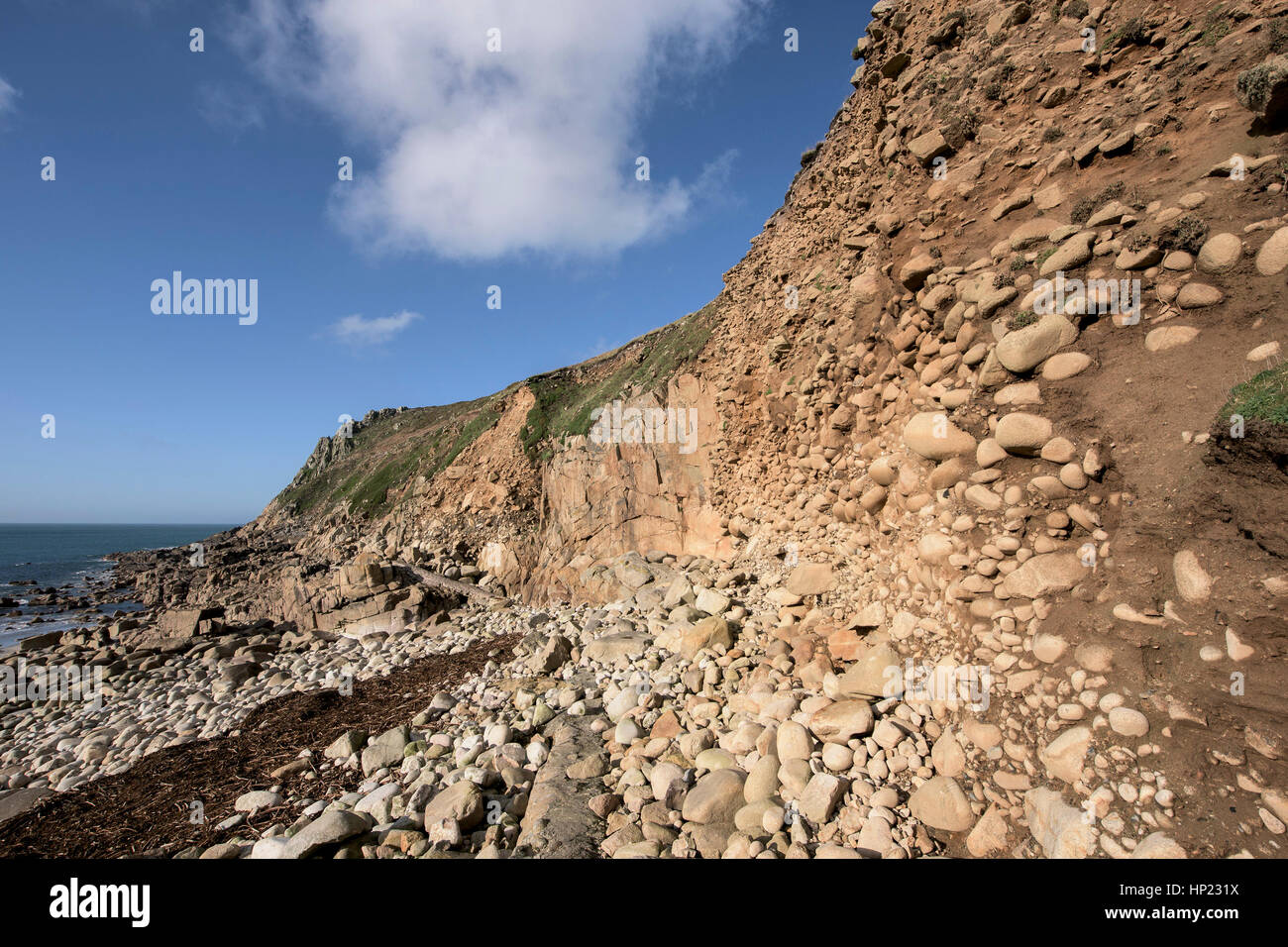 Géologiques géologie plage soulevée Porth Nanven Cornwall England UK SSSI. Banque D'Images