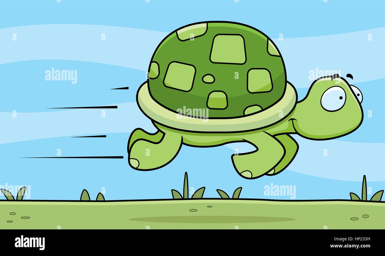 Un heureux dessin de tortue courir vite et souriant. Illustration de Vecteur