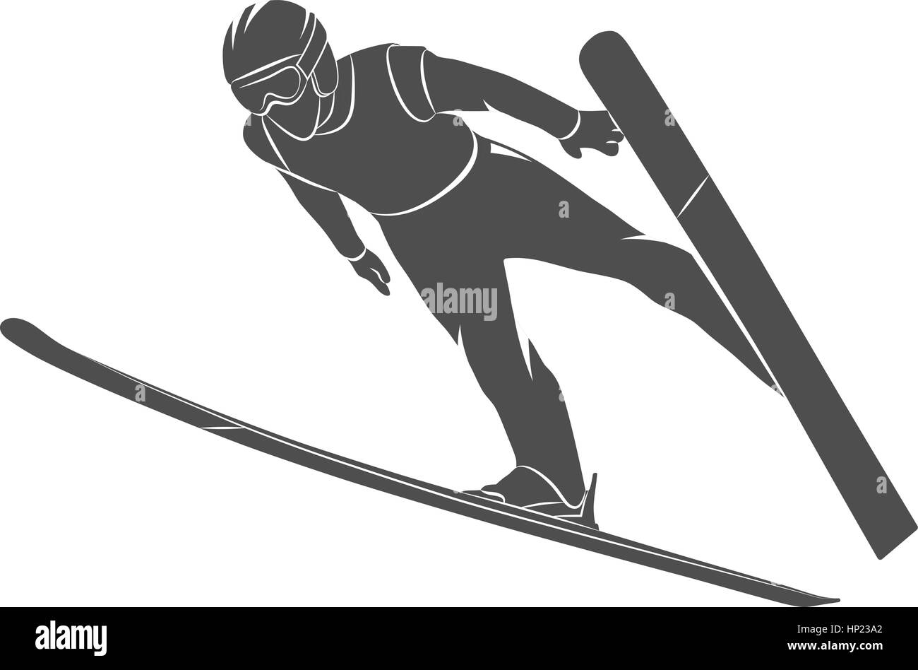 Silhouette skieur sautant sur un fond blanc. Vector illustration. Illustration de Vecteur
