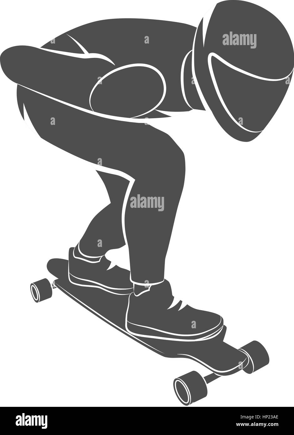 Skateboarder Silhouette longboard en descente sur un fond blanc. Vector illustration. Illustration de Vecteur