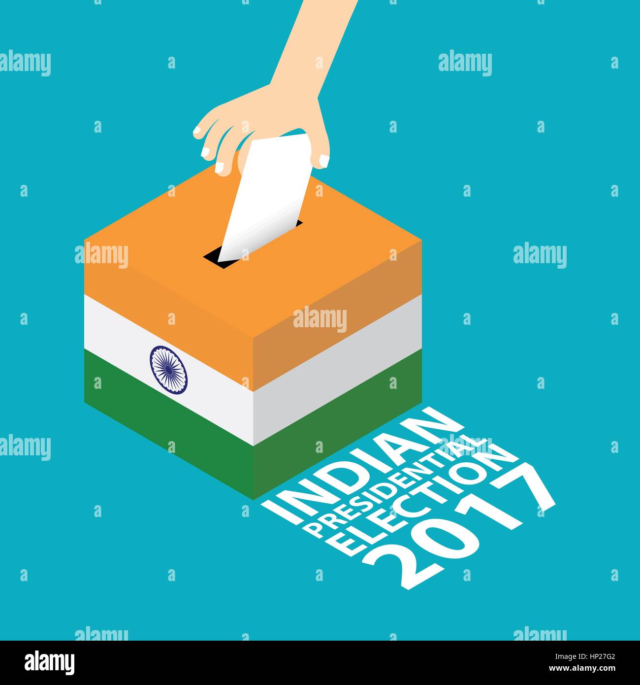 Élection Présidentielle 2017 Inde Illustration vectorielle Télévision Style - Mettre la main du papier de vote dans l'Urne Illustration de Vecteur
