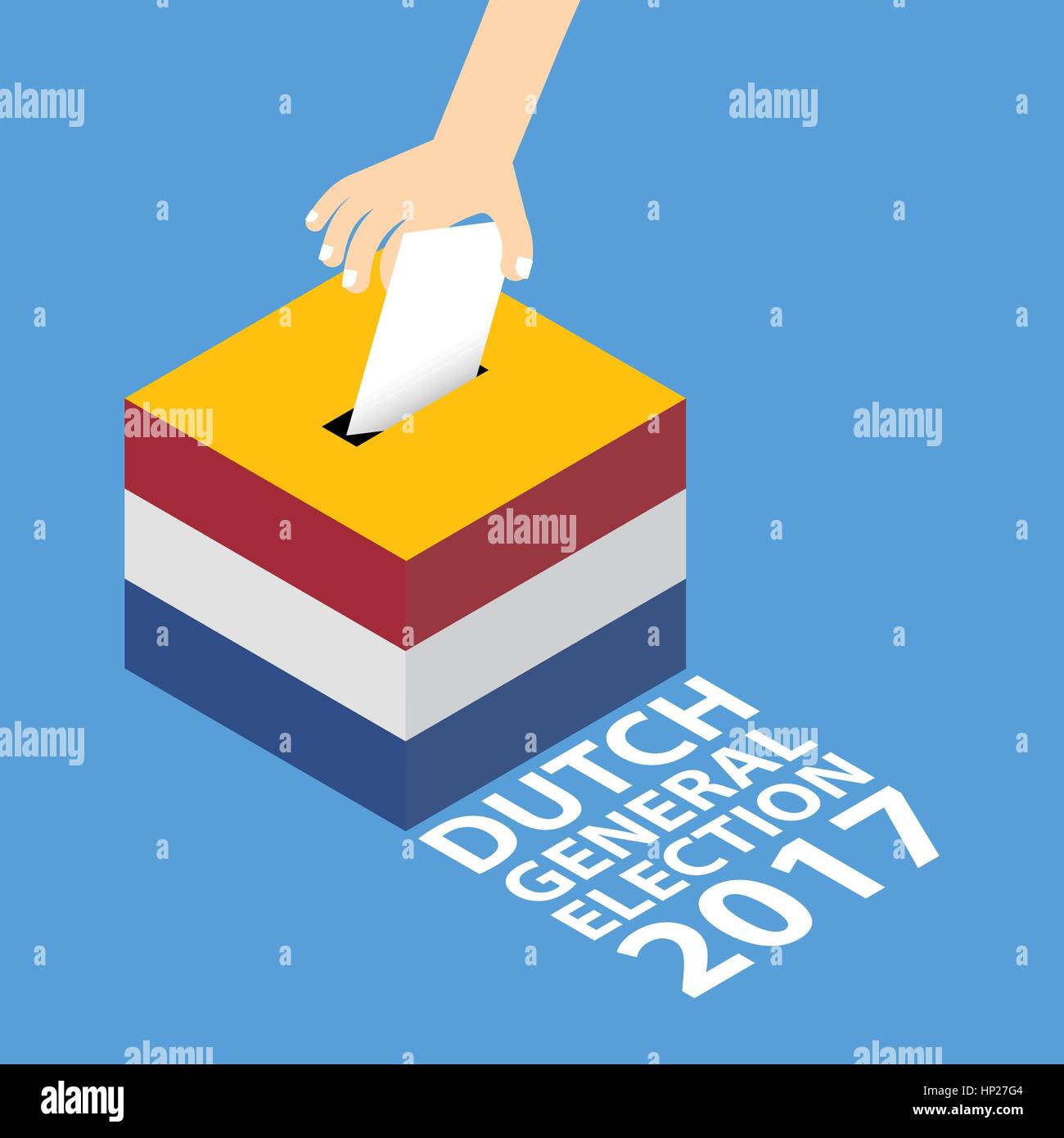 Élection générale 2017 néerlandais Vector Illustration Télévision Style - Mettre la main du papier de vote dans l'Urne Illustration de Vecteur