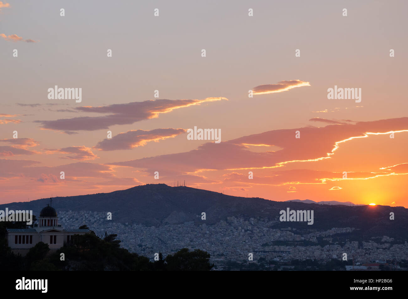 Le coucher de soleil à Athènes Banque D'Images
