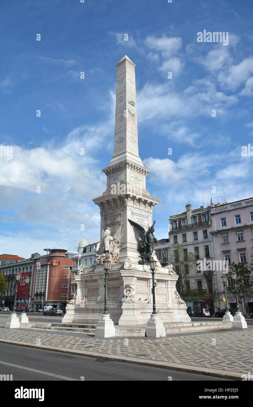 Monument aux restaurateurs, érigée en 1886 dans le centre de Lisbonne pour célébrer l'indépendance du Portugal du en Espagne dans la guerre de restauration (17t Banque D'Images